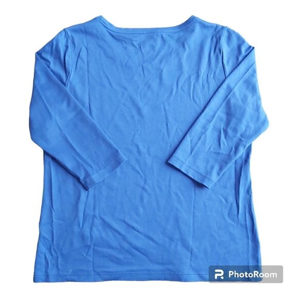 L.L. Bean 100% Supima Cotton 3/4 Sleeve Royal Blue Top - Size Small Petite - Picture 2 of 7